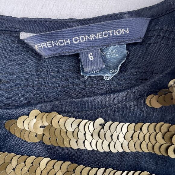 French Connection SERPENT SEQUIN Women’s Short Sleeve Mini Dress Black Gold-6 - Picture 4 of 12